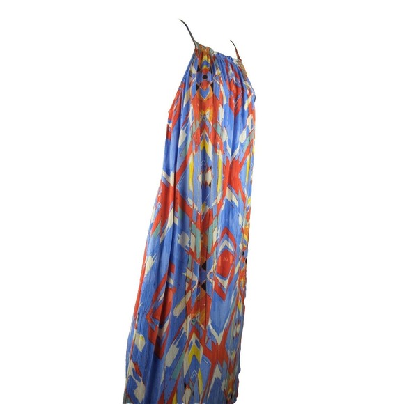 C&C California Boho Gauze Colorful Maxi Midi Dress Blue Ikat Abstract Swing S - Picture 3 of 6